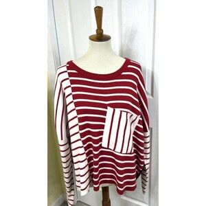 cabi Women's Pullover Sweater Oversized Striped Red Black White Size XL
